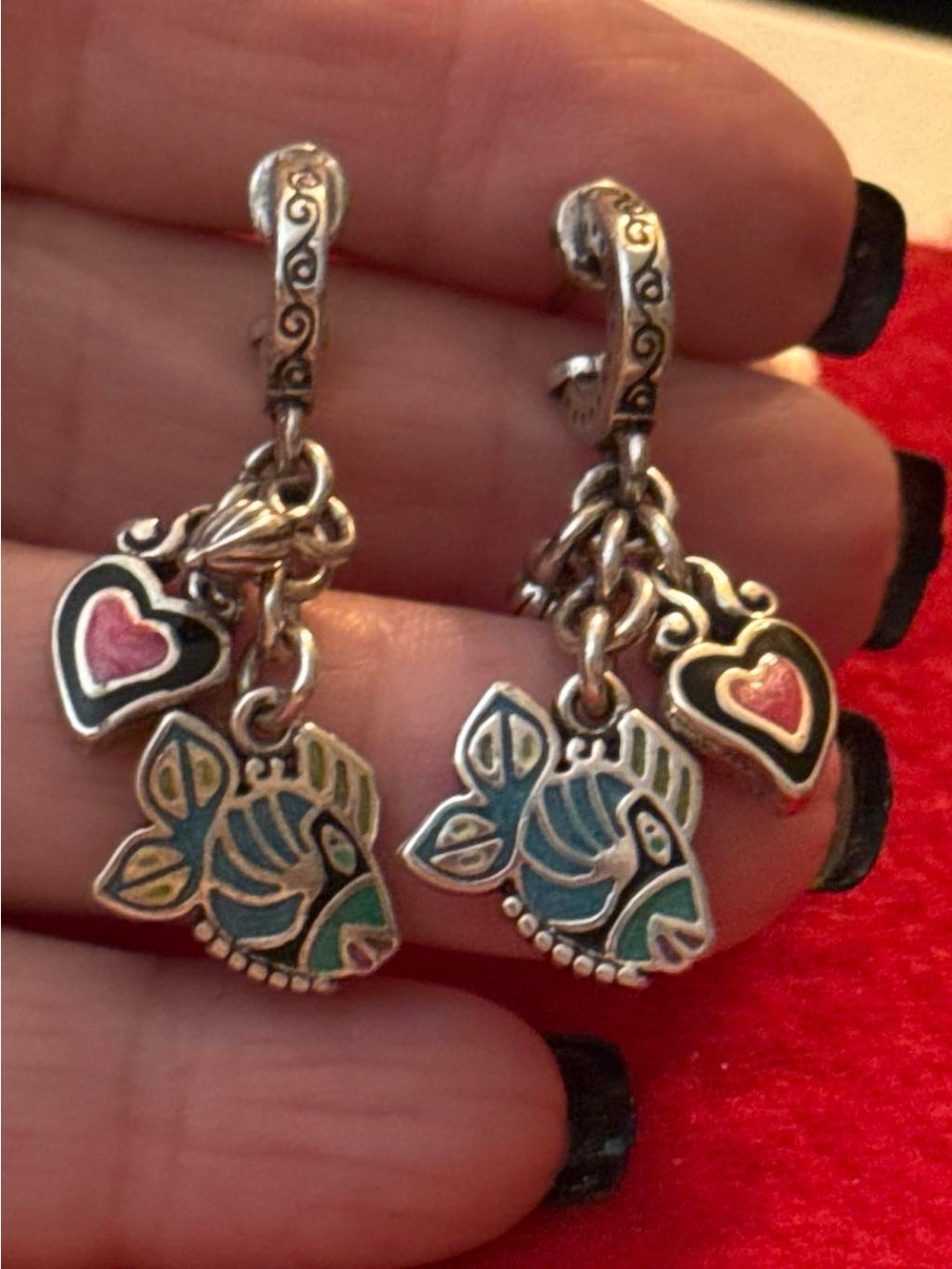 Brighton Fish & Heart Enamel Charm Earrings - Teal Blue Pink Black - Retired
